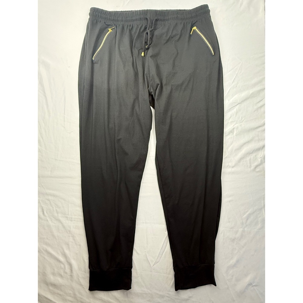 Bae City Black Jogger Pants Womens 3X Gold Zipper Pockets Drawstring Cuffs